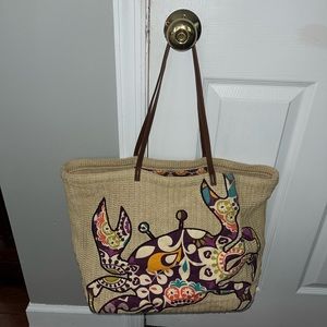 Vera Bradley Plum Crazy Crab Large Straw Beach Tote